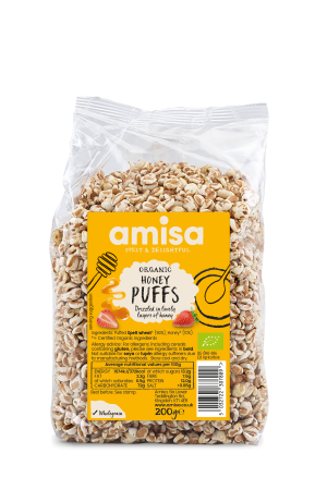 Cereale, fulgi din cereale, mic dejun - Grau spelta expandat cu miere eco 200g AMISA