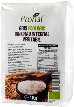 Orez, Faina si Premixuri - Gris bio din grau integral veritabil 1kg Pronat