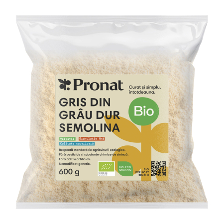 Alimente - Gris bio din gru dur semolina 600g Pronat