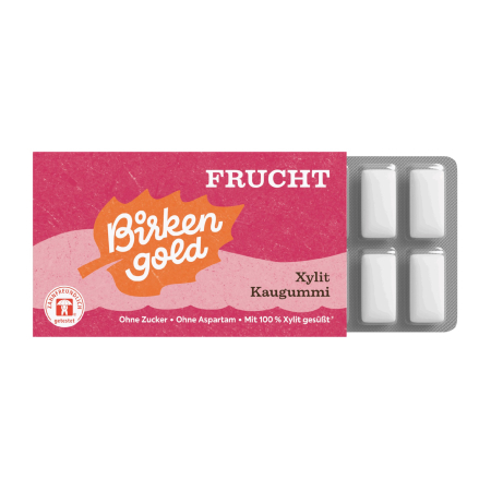 Ingrijire personala - Guma de mestecat cu xilitol, fructe, 12 buc/17g Birkengold