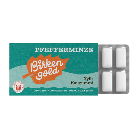 Ingrijire personala - Guma de mestecat cu xilitol, menta, 12 buc/17g Birkengold