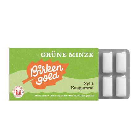 Ingrijire personala - Guma de mestecat cu xilitol, menta verde, 12 buc/17g Birkengold