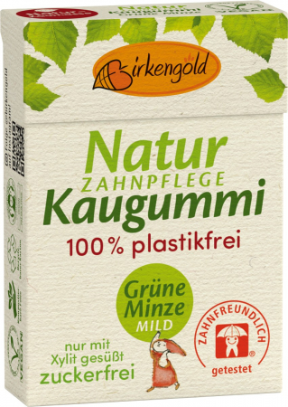 Guma de mestecat bio - Guma de mestecat cu xylitol pentru ingrijirea dintilor, menta verde, 28g Birkengold