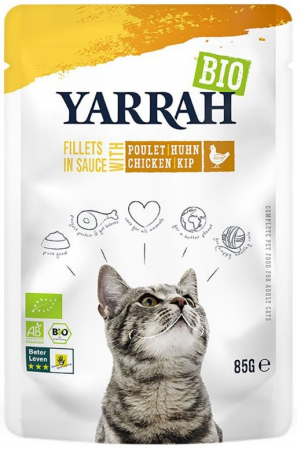 Produse bio pentru pisici - Hrana umeda bio pentru pisici, file de pui in sos, 85g Yarrah