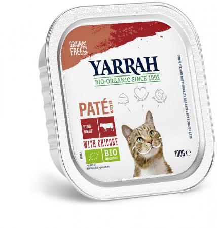 Produse bio pentru pisici - Hrana umeda bio pentru pisici, pate cu carne de vita si cicoare, 100g Yarrah