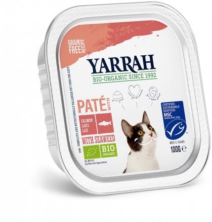Produse bio pentru pisici - Hrana umeda bio pentru pisici, pate cu somon si alge marine, 100g Yarrah