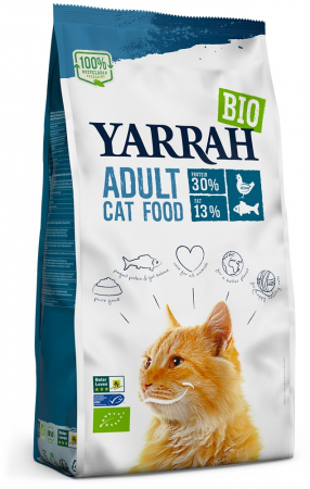 Produse bio pentru pisici - Hrana uscata bio pentru pisici adult, cu peste, 30% proteina si 13% grasimi, 800g Yarrah