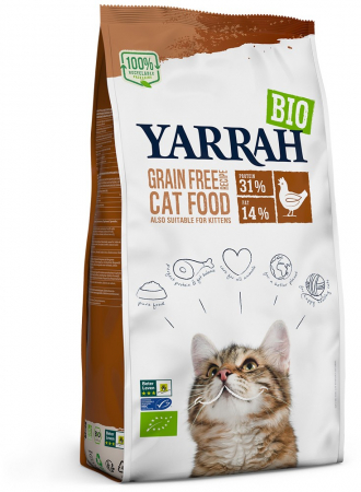 Produse bio pentru pisici - Hrana uscata bio pentru pisici, cu peste, 31% proteina si 14% grasimi, fara cereale, 2.4kg Yarrah