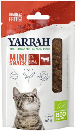 Produse bio pentru pisici - Hrana uscata bio pentru pisici, mini snack cu 97% carne, 50g Yarrah