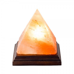 Sare si inlocuitori - Lampa de sare Himalaya piramida pe suport de lemn Pronat