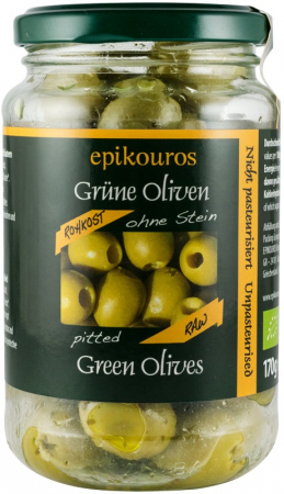 Tendinte - Masline verzi bio, crude, fara samburi, 170g Epikouros