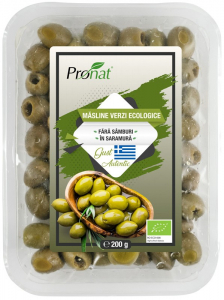 Masline - Masline verzi bio, fara samburi, in saramura, 200g Pronat