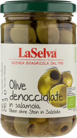 Masline - Masline verzi bio fara samburi n saramura, 295g LaSelva