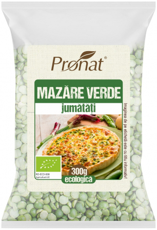 Leguminoase si seminte - Mazare verde bio, jumatati, 300g Pronat