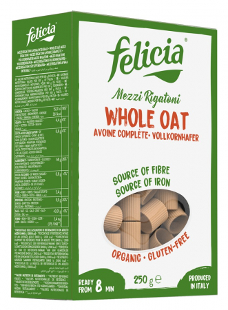Alimente - Mezzi Rigatoni bio din faina integrala de ovaz, 250g Felicia