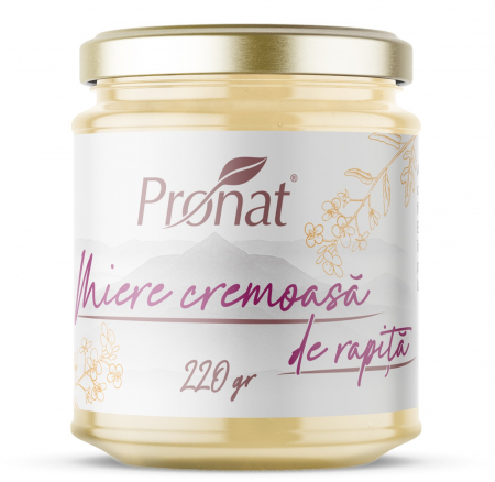 Diverse tipuri de miere si derivate - Miere cremoasa de rapita, 220g Pronat