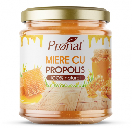 Diverse tipuri de miere si derivate - Miere cu propolis, 220g Pronat