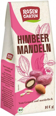Alimente - Migdale bioglazurate cu ciocolata cu zmeura, 100g Rosen Garten