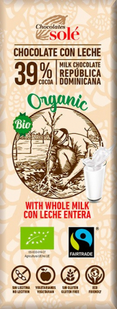 Ciocolata Sole - Spania - Mini tableta ciocolata bio cu lapte, 25g Chocolates Sole