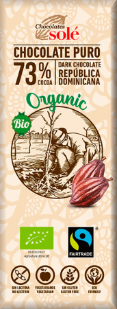 Ciocolata Sole - Spania - Mini tableta ciocolata neagra bio 73% cacao, 25g Chocolates Sole