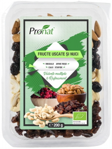 Seminte, fructe uscate, samburi - Mix bio de fructe uscate si nuci Valente multiple si Rafinament 200g Pronat