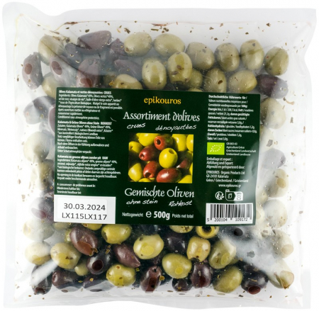 Masline - Mix de masline bio, crude, fara samburi, 500g Epikouros