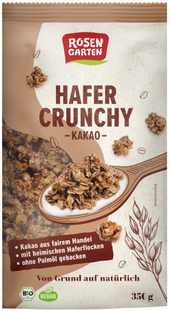 Cereale, fulgi din cereale, mic dejun - Musli bio crunchy din ovaz cu cacao, 350g Rosen Garten
