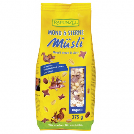 Cereale, fulgi din cereale, mic dejun - Musli bio în formă de lună si stele