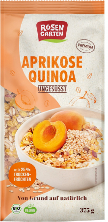 Cereale, fulgi din cereale, mic dejun - Musli bio neindulcit cu caise si quinoa, 375g Rosen Garten