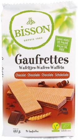 Biscuiti si napolitane - Napolitane bio cu ciocolata, 190g Bisson