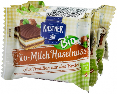 Biscuiti si napolitane - Napolitane bio cu lapte si alune, 100g (4*25g) Kastner