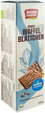 Biscuiti si napolitane - Napolitane bio din grau spelta in ciocolata cu lapte, 125g Rosen Garten