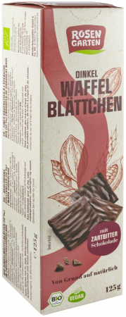 Biscuiti si napolitane - Napolitane bio din grau spelta in ciocolata neagra, 125g Rosen Garten