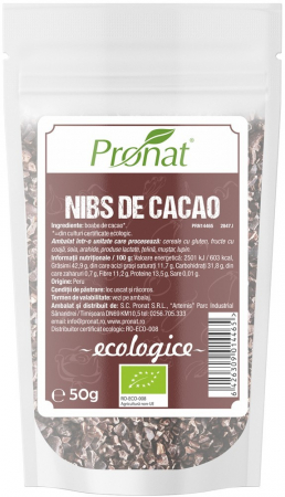 Cacao si inlocuitori - Nibs bio din samburi de cacao, 50g Pronat
