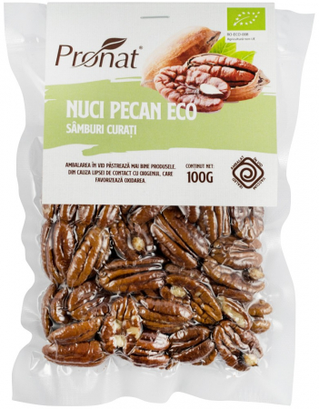 Seminte, fructe uscate, samburi - Nuci pecan bio, samburi curati 100g Pronat