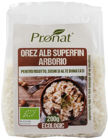 Leguminoase si seminte - Orez alb super fin Arborio, pentru risotto, sushi si alte bunatati 200g Pronat