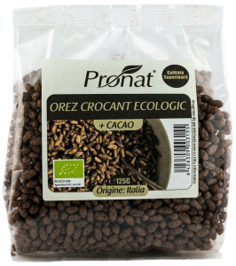 Cereale, fulgi din cereale, mic dejun - Orez expandat crocant cu cacao, bio 125g Pronat