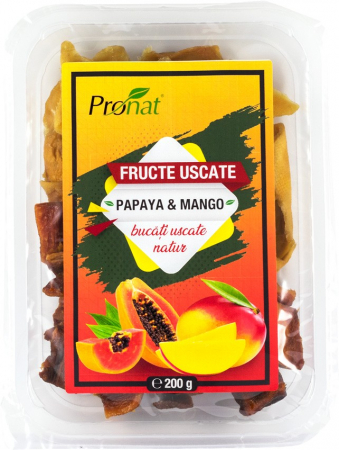 Seminte, fructe uscate, samburi - Papaya si mango fructe uscate natur 200g Pronat