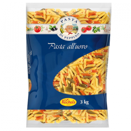 Alimente - Penne tricolore din grau dur cu ou, 3kg, Recheis