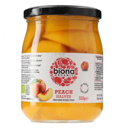 Dulceturi, gemuri, compoturi - Piersici in sirop de orez eco 550g Biona