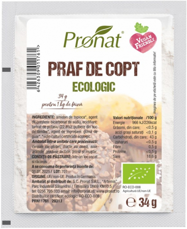 Ingrediente si produse patiserie - Praf de copt bio, 34g Pronat