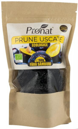Seminte, fructe uscate, samburi - Prune bio uscate, fara samburi, 150g Pronat