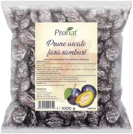Seminte, fructe uscate, samburi - Prune uscate, fara samburi, 1kg Pronat