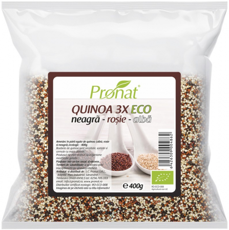 Leguminoase si seminte - Quinoa 3x amestec bio de quinoa (neagra, rosie si alba), 400g Pronat