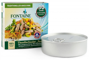 Alimente de baza - Salata de ton Texas cu legume bio si ulei de floarea soarelui presat la rece, 200g Fontaine