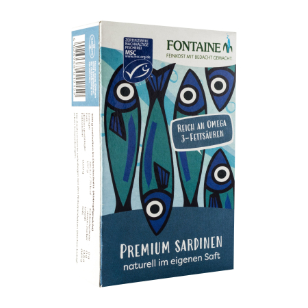 Alimente de baza - Sardine premium n suc propriu, 120g Fontaine