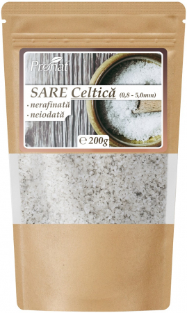 Sare si inlocuitori - Sare celtica grunjoasa, nerafinata, neiodata,  200g Pronat
