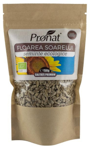 Seminte, fructe uscate, samburi - Seminte de floarea soarelui bio, 150g Pronat