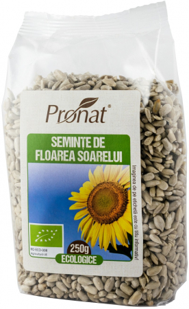 Seminte, fructe uscate, samburi - Seminte de floarea soarelui bio, 250g Pronat