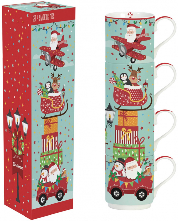 Ceaiuri, Cafea si Inlocuitori - Set 4 cani de portelan 0,275l Santa`s Friends, Pronat